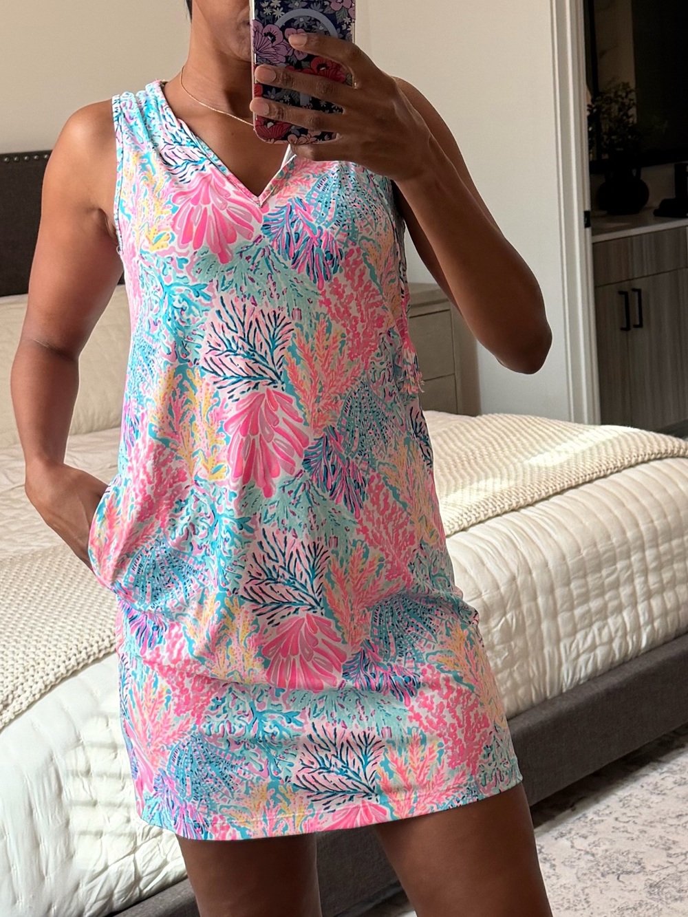 Lilly Pulitzer Pink Aqua Multicolor Sleeveless Swim Coverup
